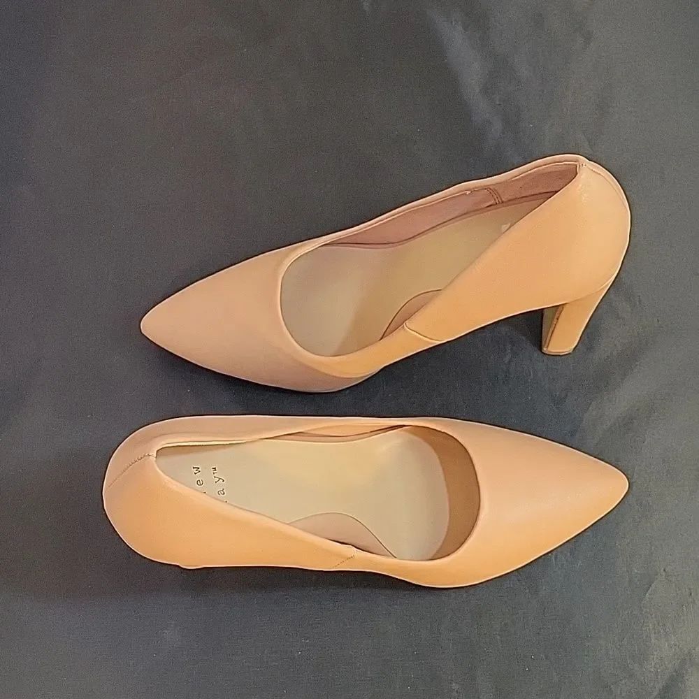 BRAND NEW A.NEW DAY POINTED TOE WOMEN"S SLIP-ON SUE BLOCK HEEL PUMPS - Picture 7 of 16
